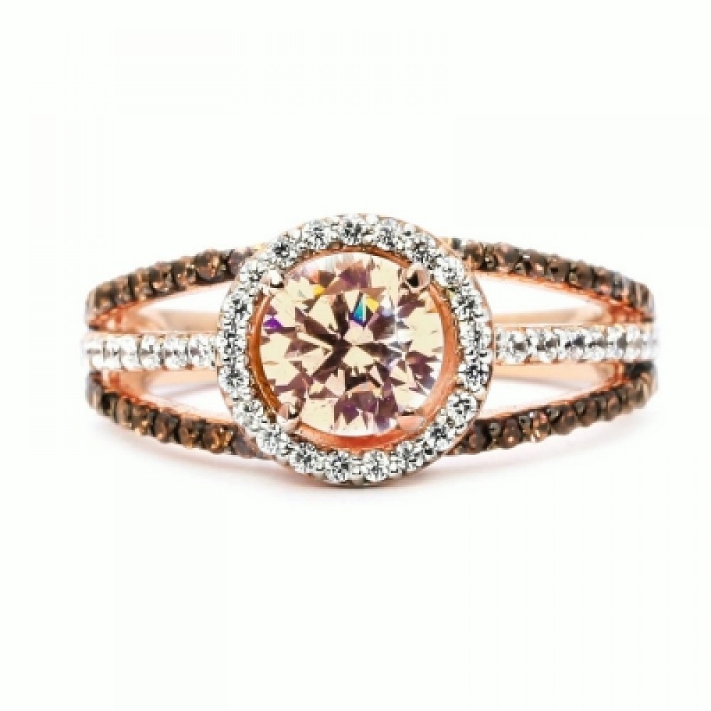 Luxury Exquisite Rose Gold Gemstone Diamond Charm Crystal Bride Princess Ring